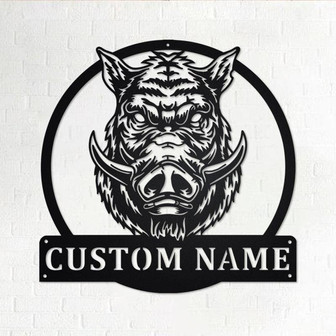 Custom Boar Head Metal Wall Art, Personalized Boar Head Name Sign Decoration For Room, Boar Head Home Decor - Thegiftio