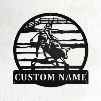 Custom Bull Rider Metal Wall Art, Personalized Bull Rider Name Sign Decoration For Room - Thegiftio UK