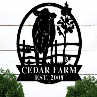 Custom Cow Farm Sign, Metal Cow Sign, Personalized Cow Metal Name Sign - Thegiftio UK