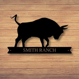 Custom Family Name Bull Sign Metal Bull Sign Farmhouse Decor Outdoor Family Sign Outdoor Decor Wall Art Metal Sign Bull Ranch Sign - Thegiftio UK