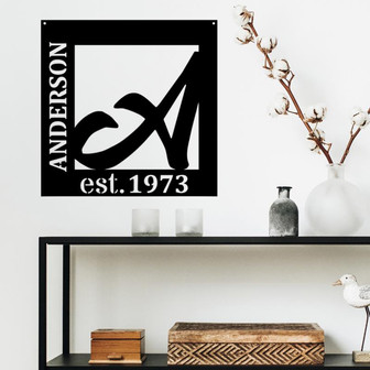 Custom Family Name Square Monogram Metal Sign, Housewarming Gift - Thegiftio UK
