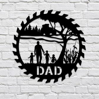 Custom Farmer Dad And Three Kids (Number of Kid Is Personalized0 Hanging Out Metal Sign, Dad Metal Sign Fathers Day Gift - Thegiftio UK