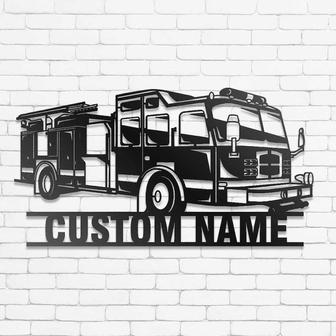 Custom Fire Truck Metal Wall Art, Personalized Fireman Name Sign Decoration For Room, Firefighter Home Decor Dad Gifts - Thegiftio UK