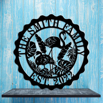 Custom Flamingo with Banana Leaves Metal Wall Art Outdoor Indoor Birds Metal Wall Decor Tropical Leaves Metal Artwork for Living Room - Thegiftio UK