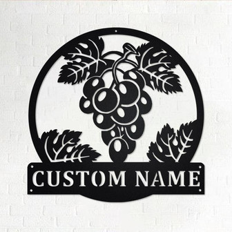 Custom Grape Metal Wall Art, Personalized Grape Fram Name Sign Decoration For Room, Grape Lover Gift - Thegiftio UK