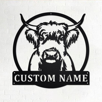 Custom Highland Cow Metal Wall Art, Personalized Highland Cow Name Sign Decoration For Room, Highland Cow Home Decor - Thegiftio