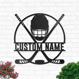 Custom Hockey Stick Metal Wall Art, Personalized Hockey Player Name Sign Decoration In Living Room, Ice Hockey Home Decor - Thegiftio UK
