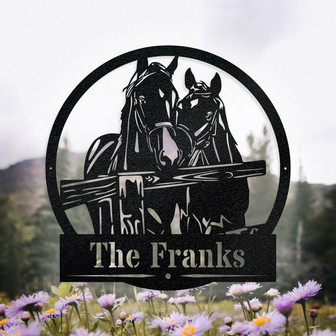 Custom Horses With Fence Metal Sign Decor, Front Door Decor, Farm Decor - Thegiftio UK