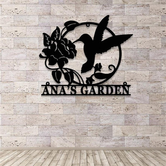 Custom Hummingbird Garden Metal Sign, Personalized Hummingbird Flower Name Metal Wall Art, Housewarming Gift - Thegiftio UK