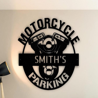 Custom Motorcycle Parking Biker Garage Sign, Metal Motocross Papa’s Motobike Sign, Garage Workshop Mancave Wall Art - Thegiftio