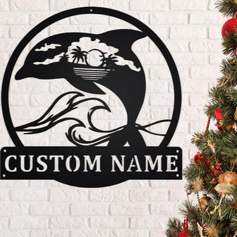 Custom Name Sign Personalized Last Name Metal Sign Dolphin Beach Theme Metal Wall Art Dolphin Lover Gift Wedding Gift - Thegiftio UK
