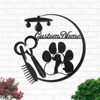 Custom Pet Grooming Salon Metal Wall Art, Personalized Groomer Name Sign Decoration For Room, Animals Hair Salon Home Decor - Thegiftio UK
