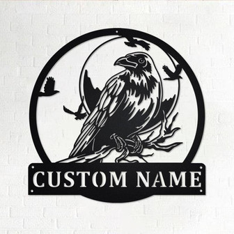 Custom Raven Bird Metal Wall Art, Personalized Raven Name Sign Decoration For Room,Raven Metal Decor - Thegiftio