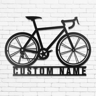 Custom Road Bike Metal Wall Art, Personalized Bicycle Lover Name Sign Decoration For Living Room, Racing Bike Home Decor - Thegiftio UK