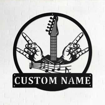 Custom Rock And Roll Music Metal Wall Art, Personalized Rock & Roll Name Sign Decoration For Room - Thegiftio
