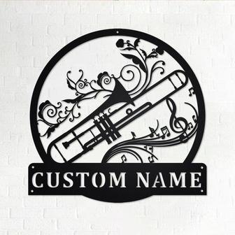 Custom Trombone Musical Instrument Metal Wall Art, Personalized Trombone Teacher Name Sign Decoration For Room - Thegiftio
