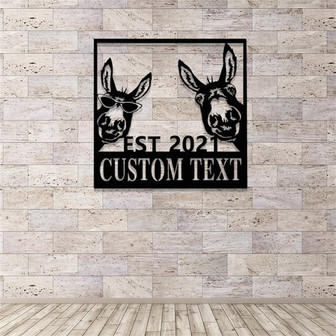 Custom Two Donkeys Metal Sign,Donkeys Metal Wall Art,Personalized Donkey Farmhouse Name Sign - Thegiftio UK