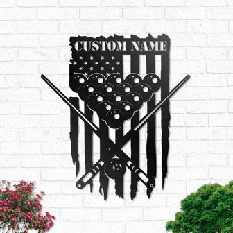 Custom US Flag Billiards Metal Wall Art, Personalized Billiards Room Name Sign Decoration, Snooker Pool Player Home Decor - Thegiftio UK