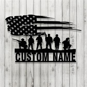 Custom US Soldier Metal Sign With Lights,Soldier Military Metal Wall Art,Veteran USA Flag Sign,Personalized Army Name Sign,4th Of July Decor - Thegiftio UK