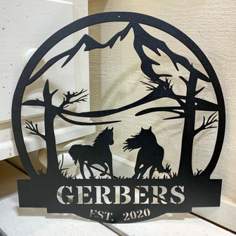 Custom Wild Horses Monogram Laser Cut Metal Signs, Metal Cut Out Signs - Thegiftio