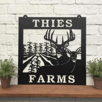 Deer & Corn Rows Farm Metal Sign Cut Metal Sign Metal Wall Art Metal House Sign - Thegiftio UK