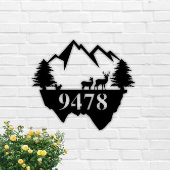 Deer and Mountain Scene Metal Sign-Personalized Metal Address Sign-Customized with House Number-Outdoor Metal Sign - Thegiftio UK