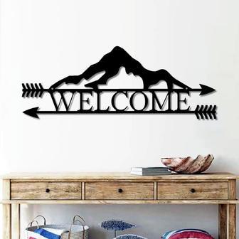 Double Arrow Mountain Range Welcome Sign - Rustic Metal Sign- Wedding Anniversary Housewarming Gift- Metal Wall Art - Farmhouse Decor - Thegiftio UK