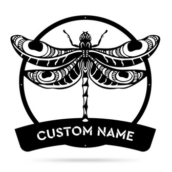 Dragonfly Cut Metal Sign Custom Text Decor For House - Thegiftio UK