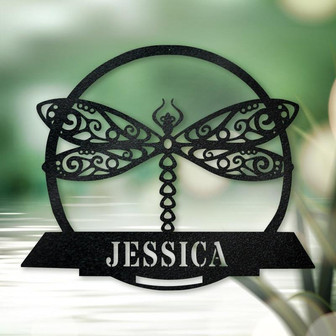 Dragonfly Monogram Metal Sign - Metal Wall Art Décor-Personalized Dragonfly Monogram, Door Hanger, Housewarming Gift - Thegiftio UK