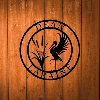 Egret Metal Wall Art Personalized Family Name Or Address Cabin Garden Porch Yard Farmhouse Decor Steel Sign Hanging Color Options - Thegiftio