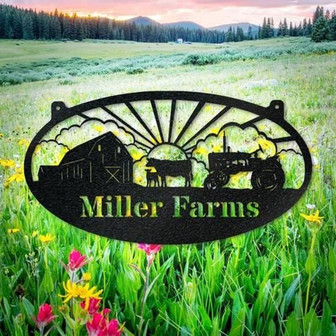 Farm Cows Oval Monogram Cut Metal Sign Metal Wall Art Metal House Sign - Thegiftio UK