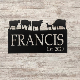Farm Sign Personalized Sign With Your Name Rustic Steel Personalized Gift Cow Sign Custom Metal Sign Wall Decor Ranch Sign - Thegiftio UK
