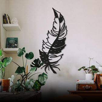 Feather Metal Wall Art, Metal Chance Wall Decor, Office Wall Hanging, Metal Living Room Decor, Metal Wall Decor, Chance Feather Wall Sign - Thegiftio UK