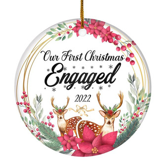 Our First Christmas Engaged 2022 Just Married Deer Christmas For Wedding Newlywed Couple (15) Christmas Tree Ornament - Thegiftio UK