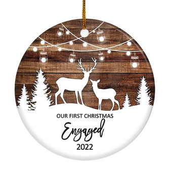 Our First Christmas Engaged 2022 Just Married Deer Christmas Tree For Wedding Newlywed Couple Christmas Tree Ornament - Thegiftio