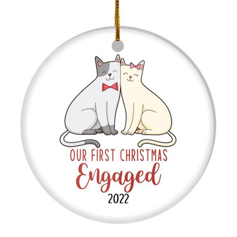 Our First Christmas Engaged 2022 Just Married Cat For Wedding Newlywed Couple (17) 2022 Christmas Tree Ornament - Thegiftio UK