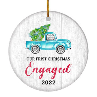 Our First Christmas Engaged 2022 Just Married Truck Tree Wood For Wedding Newlywed Couple (18) Christmas Tree Ornament - Thegiftio UK