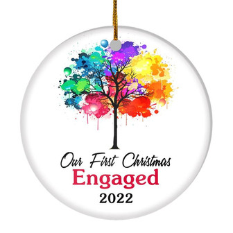 Our First Christmas Engaged 2022 Just Married Colorful Tree For Wedding Newlywed Couple (16) 2022 Christmas Tree Ornament - Thegiftio