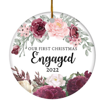 Our First Christmas Engaged 2022 Just Married Flower For Wedding Newlywed Couple (11) 2022 Christmas Tree Ornament - Thegiftio