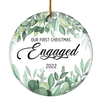 Our First Christmas Engaged 2022 Just Married Flower Leaf For Wedding Newlywed Couple (14) 2022 Christmas Tree Ornament - Thegiftio