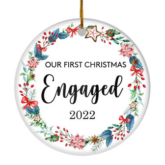 Our First Christmas Engaged 2022 Just Married For Wedding Newlywed Couple (19) 2022 Christmas Tree Ornament - Thegiftio