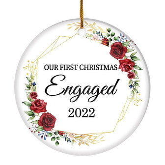 Our First Christmas Engaged 2022 Just Married Flower For Wedding Newlywed Couple (12) 2022 Christmas Tree Ornament - Thegiftio UK