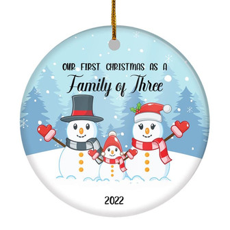 Our First Christmas as a Family of Three 2022 Ornament Snowman Keepsake Gift for New Baby Parents Christmas Tree Ornament - Thegiftio