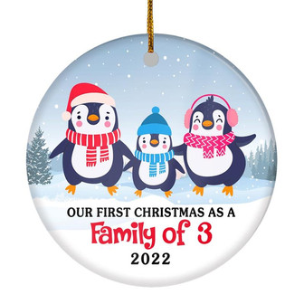Our First Christmas as a Family of Three Ornament 2022 1st Christmas as Mommy and Daddy New Baby Parents Penguin Gift Christmas Tree Ornament - Thegiftio