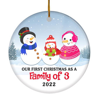 First Christmas as a Family of Three Ornament 2022 1st Christmas as Mommy and Daddy New Parents New Baby Snowman Gift Christmas Tree Ornament - Thegiftio
