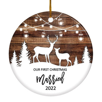 Our First Christmas Married Mr And Mrs 2022 Deer Christmas Tree For Wedding Newlywed Couple Christmas Tree Ornament - Thegiftio