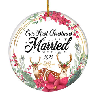 Our First Christmas Married Mr And Mrs 2022 Deer Christmas For Wedding Newlywed Couple (15) Christmas Tree Ornament - Thegiftio UK