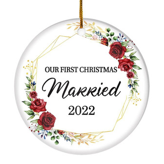 Our First Christmas Married Mr And Mrs 2022 Flower For Wedding Newlywed Couple (12) 2022 Christmas Tree Ornament - Thegiftio UK