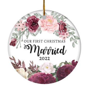 Our First Christmas Married Mr And Mrs 2022 Flower For Wedding Newlywed Couple (11) 2022 Christmas Tree Ornament - Thegiftio UK