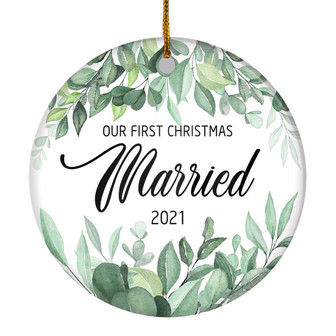 Our First Christmas Married Mr And Mrs 2022 Flower Leaf For Wedding Newlywed Couple (14) 2022 Christmas Tree Ornament - Thegiftio UK